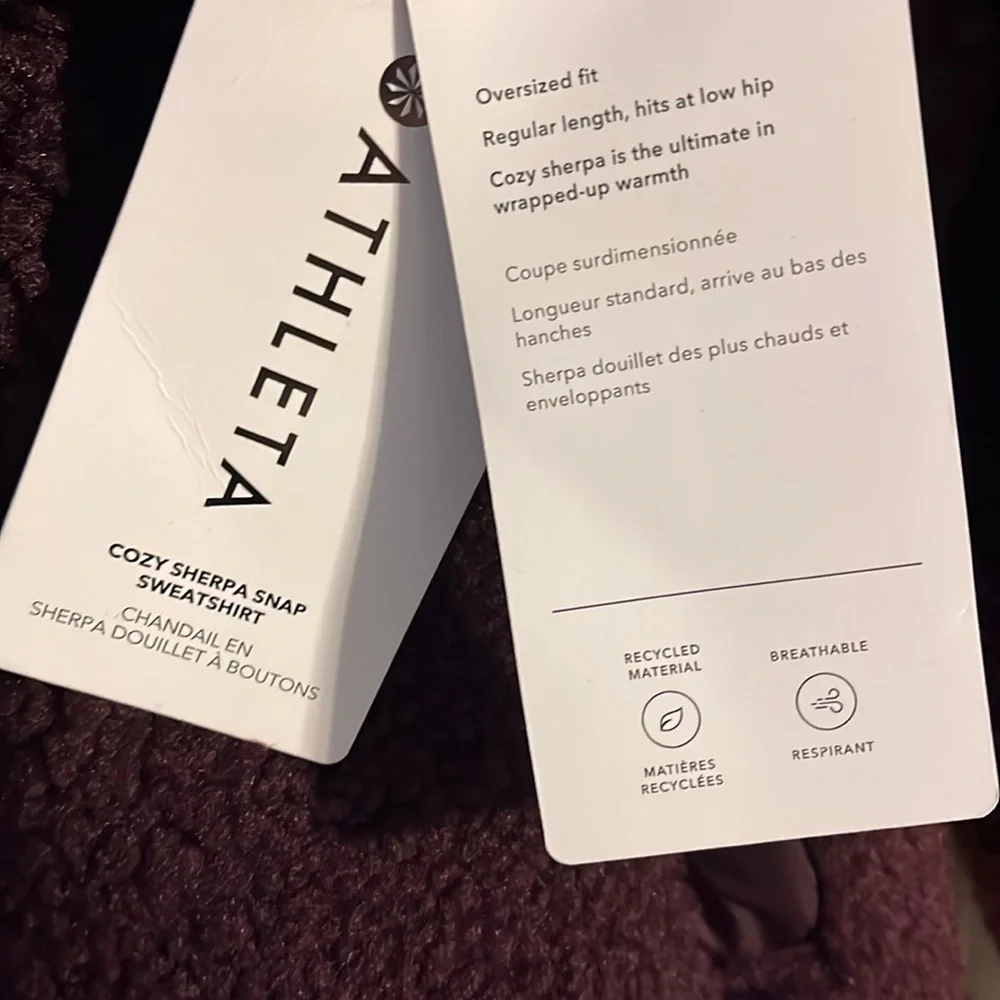 NWT Athleta Cozy Sherpa Snap Sweatshirt in Burgundy - Small - Picture 6 of 8